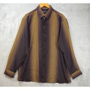 Bassiri Shirt Men's XL Geometric Abstract Square Long Sleeve Brown Gold